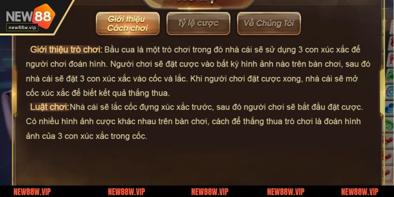 Chi tiết về cách chơi bầu cua online tại nhà cái NEW88