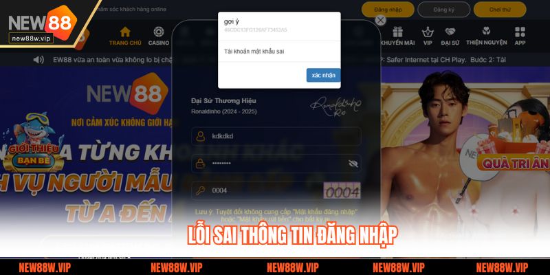 Lỗi sai thông tin đăng nhập