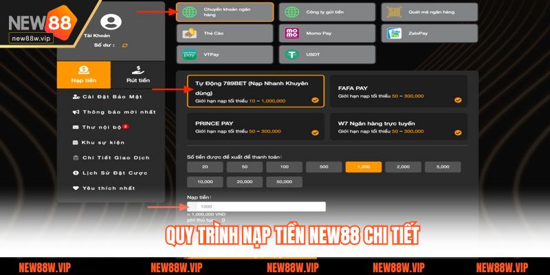 Quy trình nạp tiền New88 chi tiết
